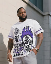 Big & Tall Men's Street Fashion Skull DAY Graffiti Print Crewneck T-Shirt Shorts Suit